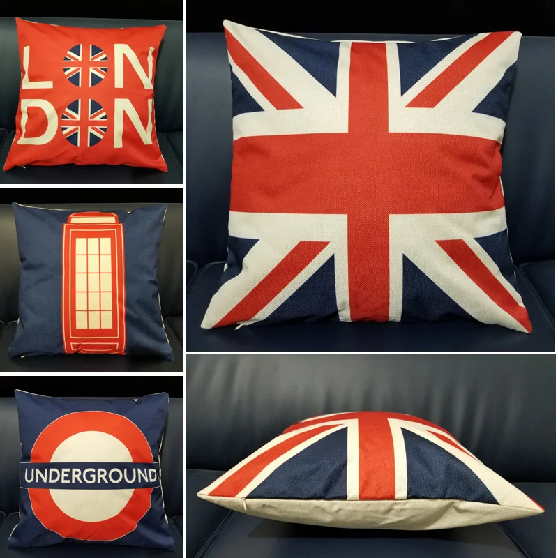 

Nordic Home Decoration London England Square Cushion Cover Cotton Linen Sofa With Bed Printed Pillow Case 45Cmx45Cm Custom