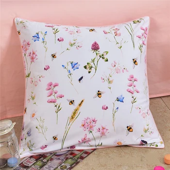

1 Pair Flower Cushion Cover Satin Cotton Rural Floral Birds Printed Pillowcase 45x45cm/60x60cm Bedroom Sofa Decor Pillow Cover