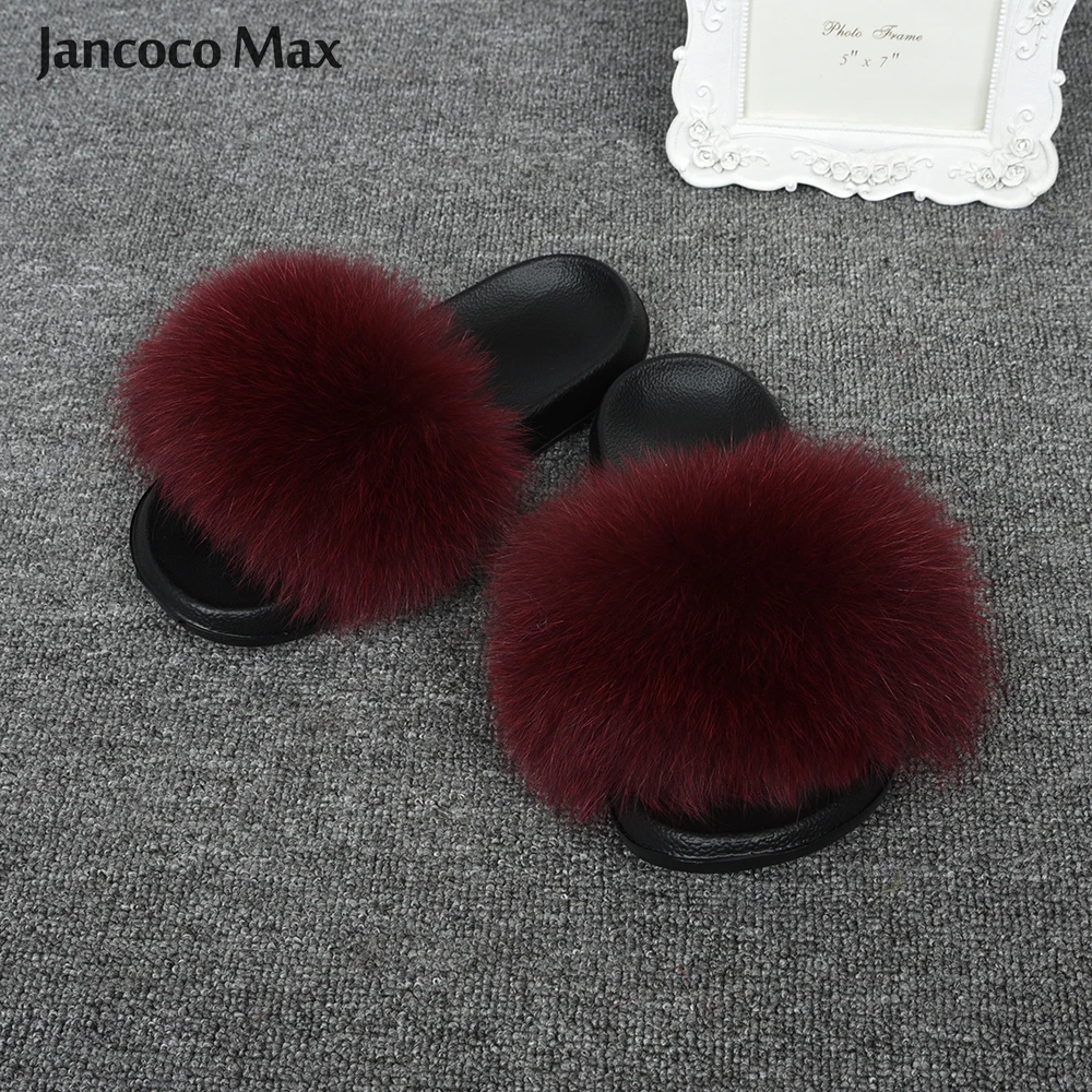 Jancoco Max/модные шлепанцы с натуральным лисьим мехом; женские шлепанцы; летние пляжные сандалии; Вьетнамки с натуральным мехом; S6043