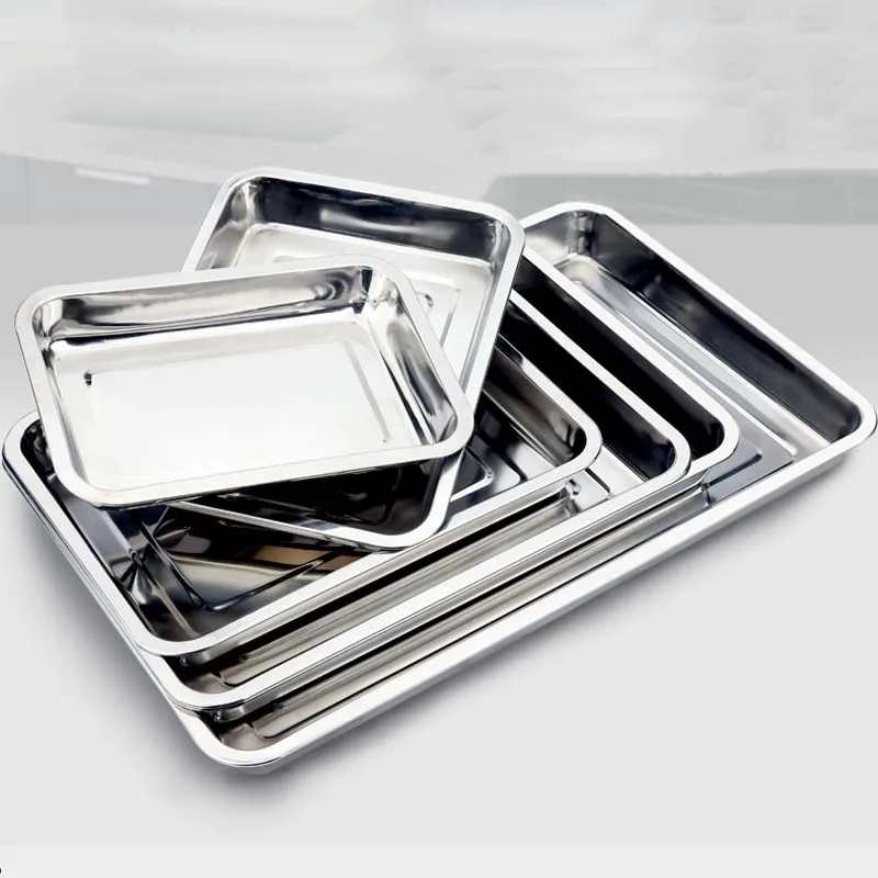 JINSERTA Stainless Steel Storage Trays Thick Pans Rectangular Multi-function Cafeteria Tray Barbecue Deep Rice Dishes Plate