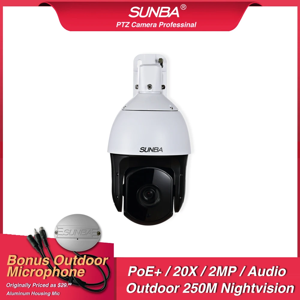 

SUNBA Outdoor IP Camera PoE+, High Speed Security Dome PTZ, D20X Optical Zoom, 2MP, ONVIF and Night Vision (601 D20X-E)