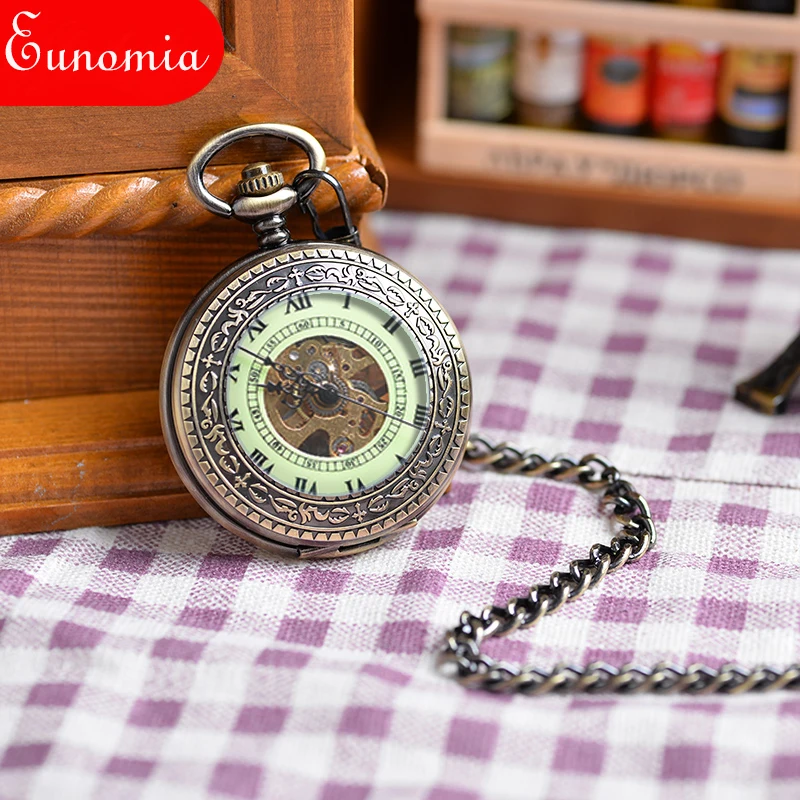 Vintage Round Gold Floral Border Mechanical Pocket Watch Transparent Front Cover Hand Wind Pendant Mixed Wholesale PW319 | Наручные часы