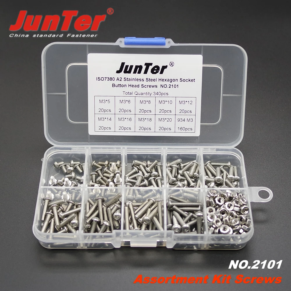 

340pcs M3 (3mm) A2 Stainless Steel ISO7380 Button Head Allen Bolts Hexagon Socket Screws With Hex Nuts Assortment Kit NO.2101