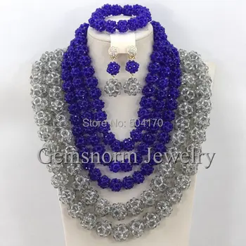 

Terrific Blue/Grey Nigerian Beads Jewelry Set Handmade Crystal Beads Necklace Set High Quality Free Shipping GS771