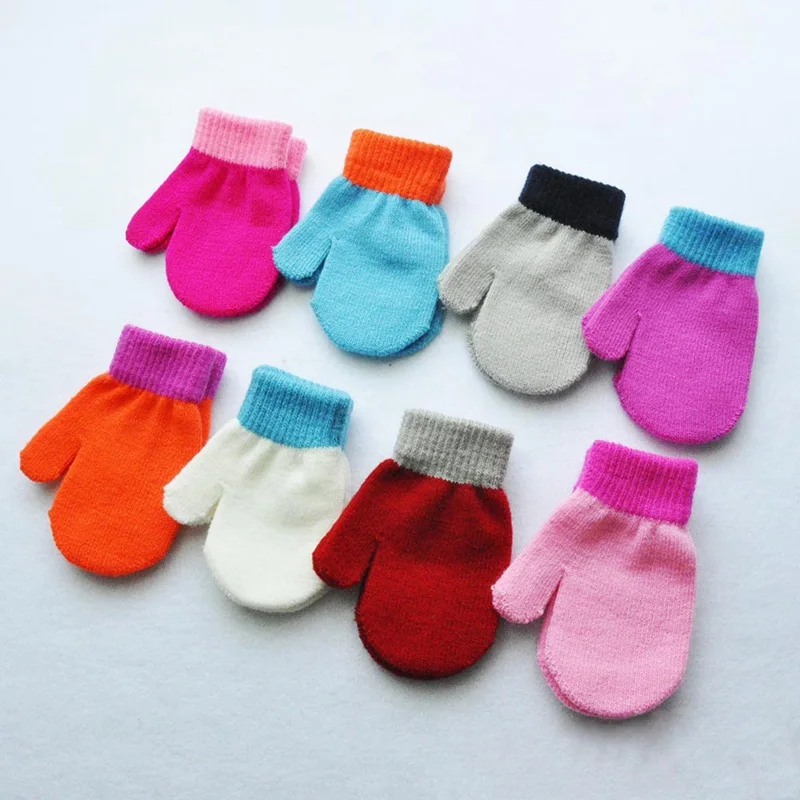 Детская для девочек и мальчиков теплые эластичные трикотажные перчатки варежки детские мягкие теплые зимние перчатки