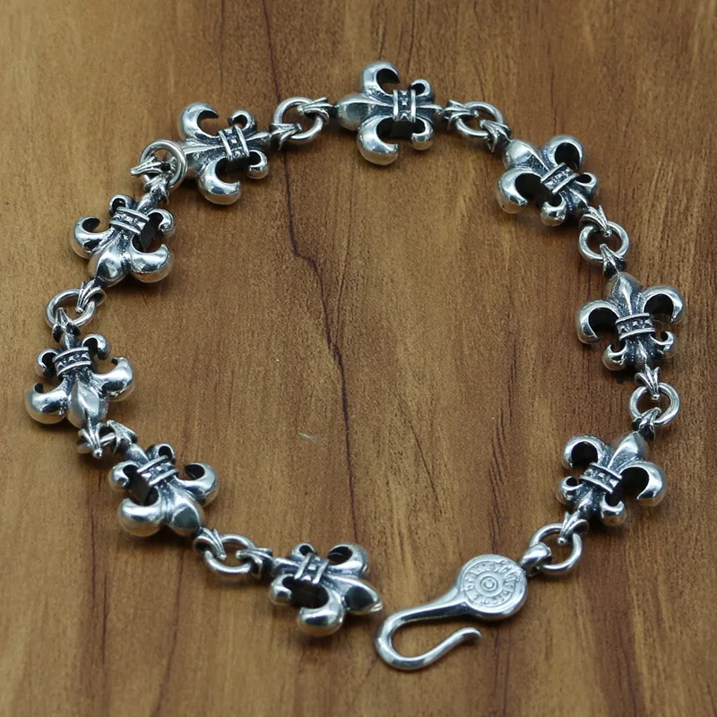 

S925 Sterling Silver Bracelet Homme Scouts Flower Retro Thai Silver Fashion Men And Women Atmospherice Couple Models Wholesale
