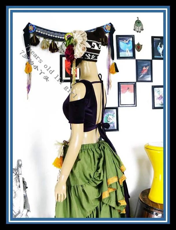 

velvet Fat Chance Tribal Choli belly dance costume drop short sleeve top FB67