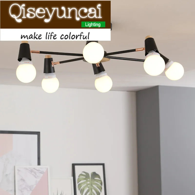 

Qiseyuncai Simple post-modern 6/8 head ceiling light creative solid wood iron lighting free shipping