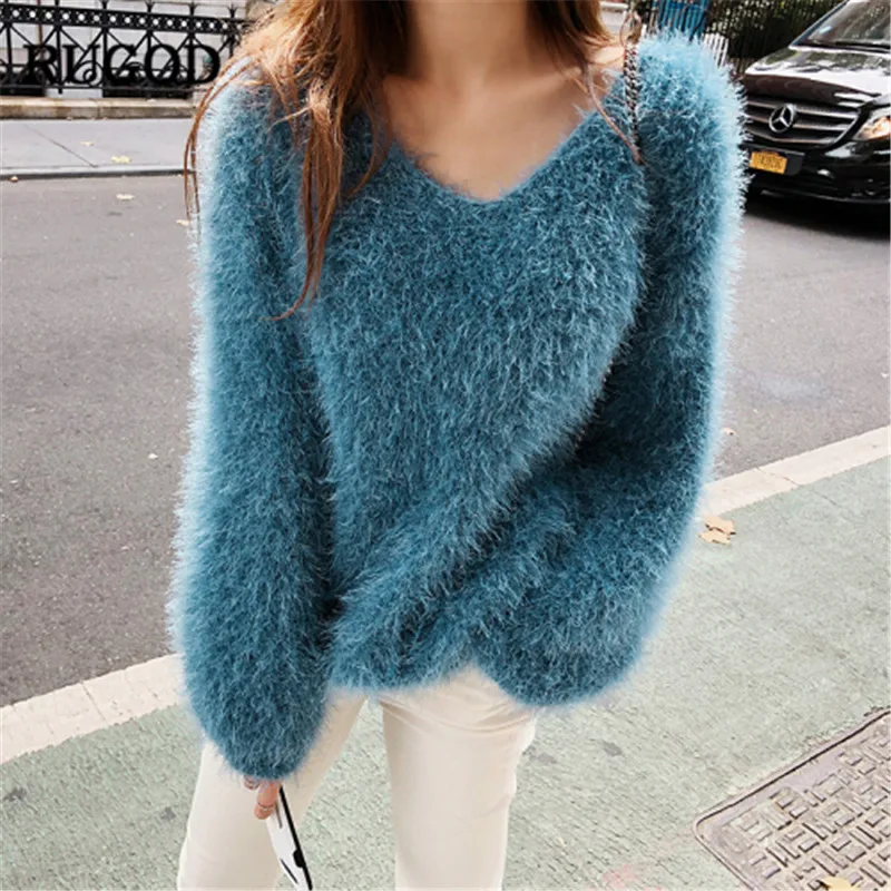 RUGOD Vintage Fashion V Neck Women Pullovers Casual Solid