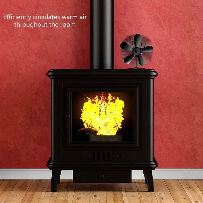Черный 5 лопастной тепловой камин вентилятор плита komin бревенчатая горелка экологичный тихий вентилятор для дома эффективное распределение тепла