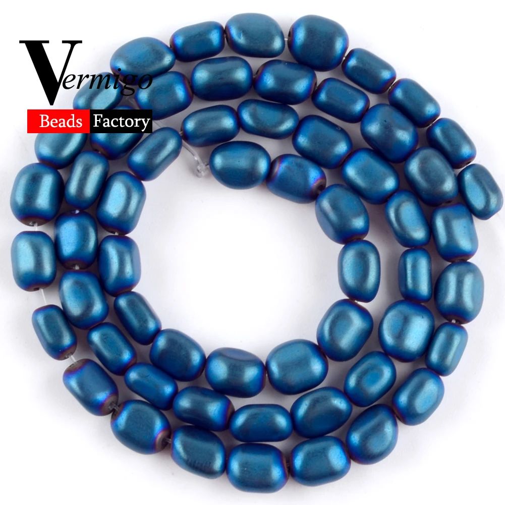 

Free Shipping Natural Stone Beads Matte Blue Hematite Charm Loose Beads For Jewelry Making 5x8mm Diy Bracelet Jewellery 15"Pearl