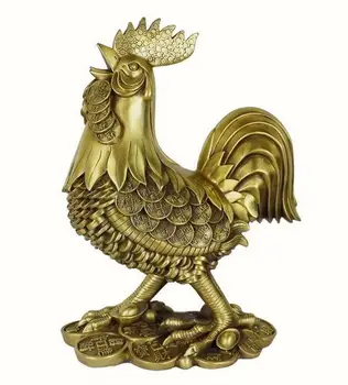 

12" China Brass copper Wealth Coin Rooster chanticleer statue