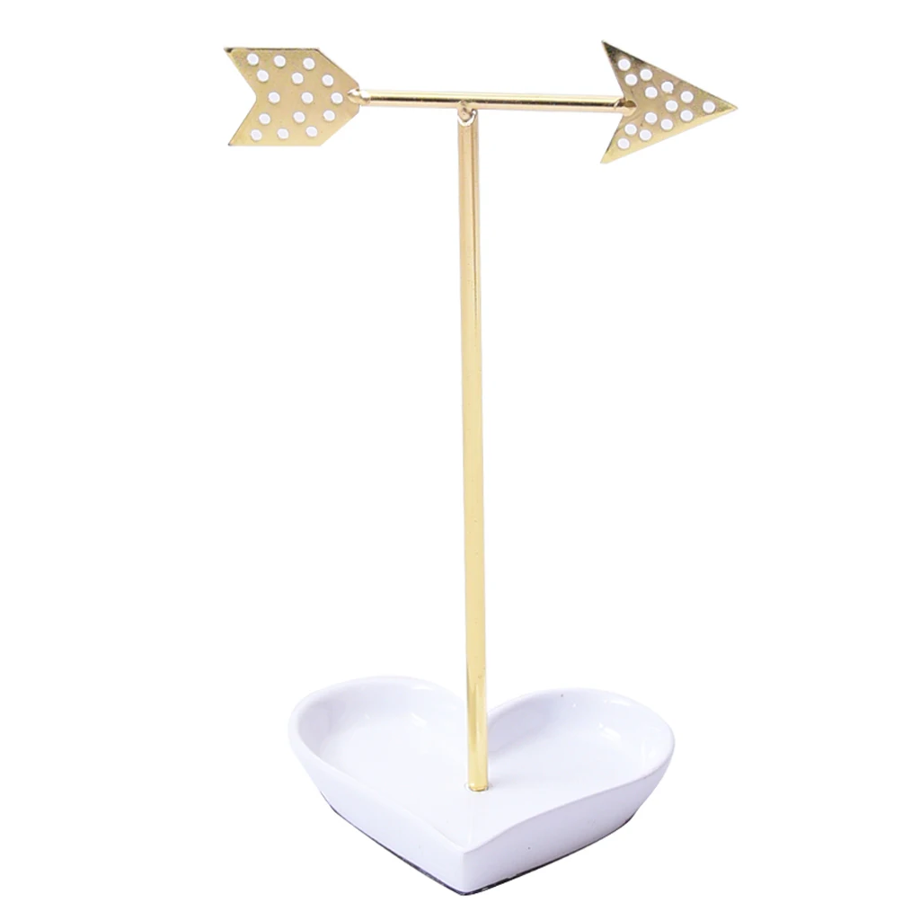 

Stylish Arrow Shape Metal Rack Showcase Earrings Necklace Bracelet Display Organizer with Resin Plate Tray