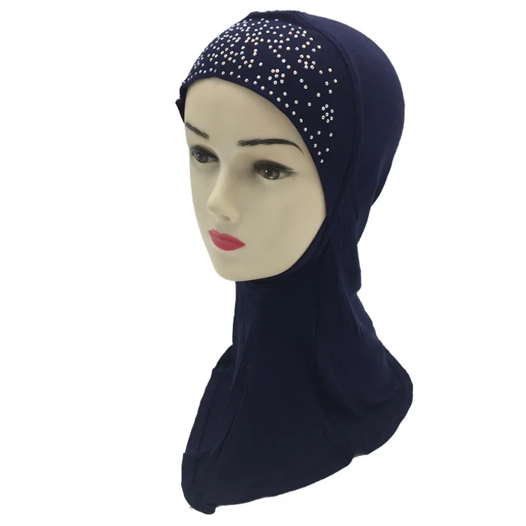 10 шт/партия хлопок Джерси мусульманские внутренние шапочки под хиджаб женские сверкающие стразы под шапки для шарфа обычный цвет 30X40 см