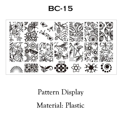 Новые пластиковые штамповочные пластины для штамповки ногтей инженерные полимерные пластины для штамповки зеленые трафареты для ногтей скребок штамп инструмент NEB - Цвет: BC-15