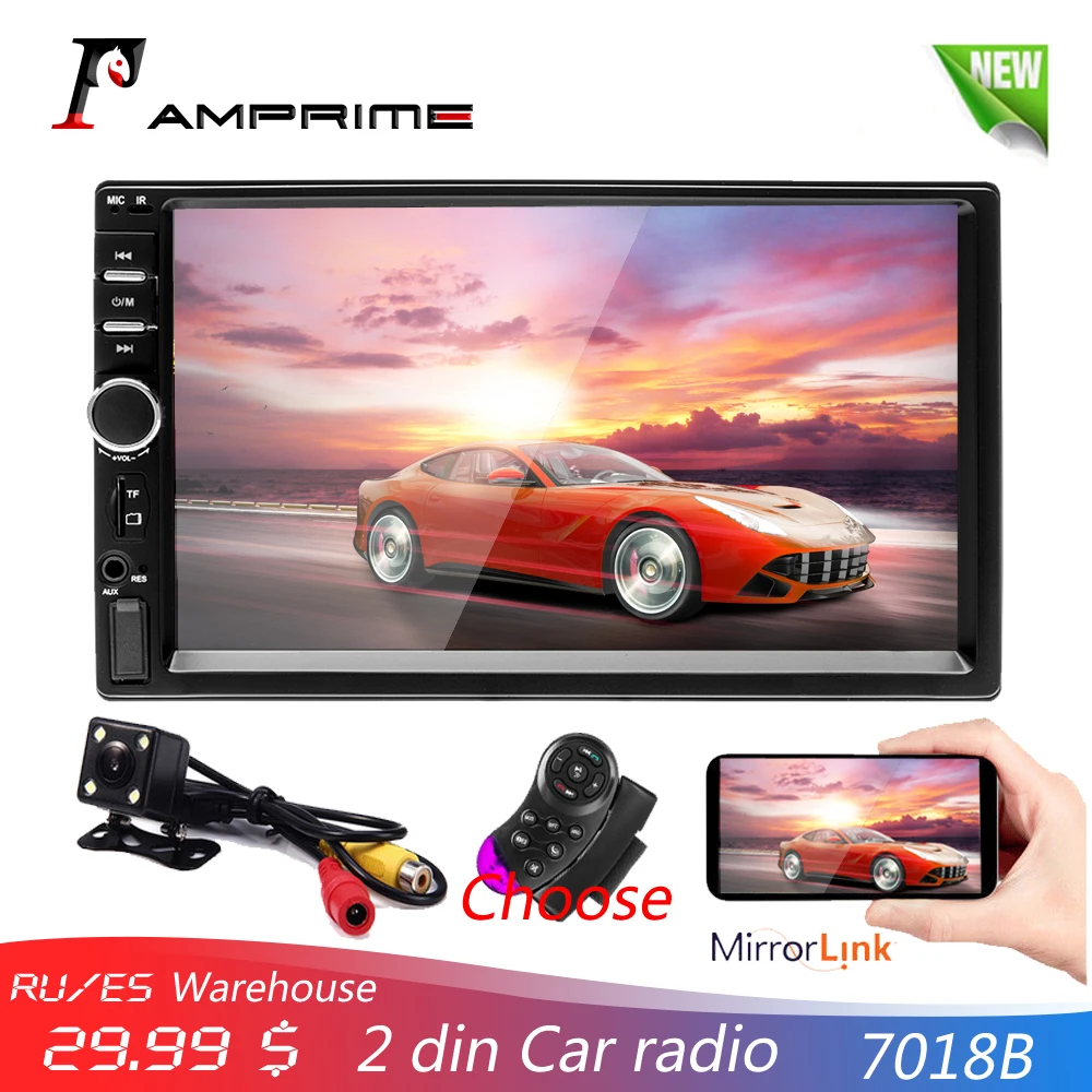 Billige AMPrime 7018B 2 Din Auto Radio HD Autoradio LCD Touch Screen Auto Stereo MP5 Player Unterstützung Rückansicht Kamera Mit fernbedienung