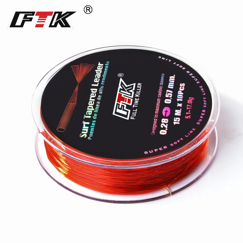 FTK Saltwater Surf Casting Shock Leader Fishing Lines 5*15M/10*15M 4.4-17kg Nylon Thread Surf Tapered Leader Super Soft Line