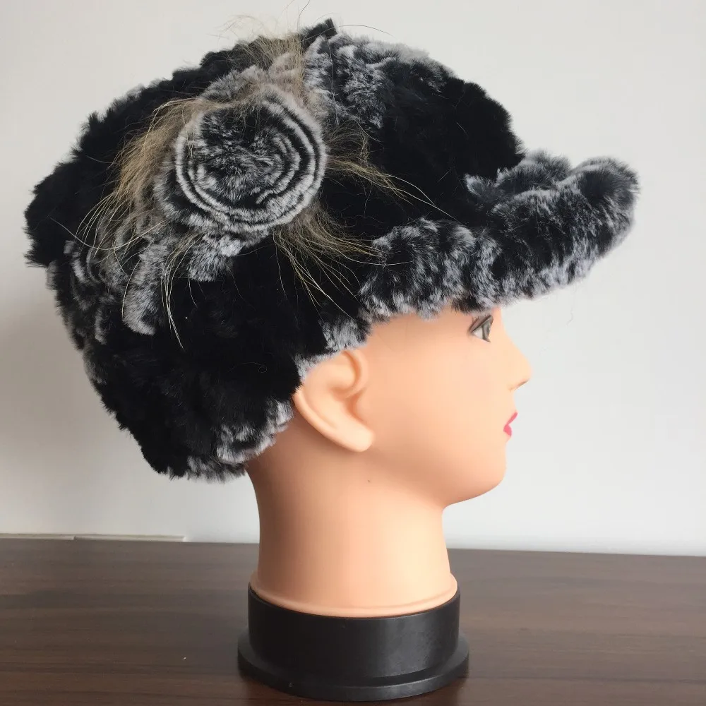 Женская натуральная шапка из меха кролика рекс для женщин модная брендовая вязаная меховая шапка DAH413