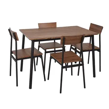

5 Piece Wood Dining Table Set Home Kitchen Table and Chairs for 4 Person with Metal Legs,Retro Brown