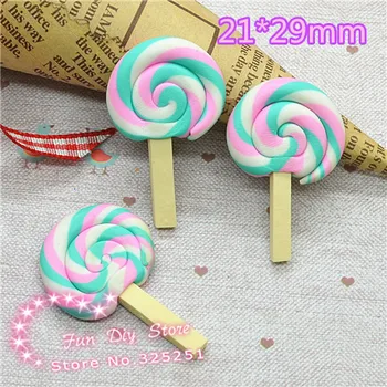 

kawaii Soft Polymer clay lollipop rainbow color 50pcs/lot 23*37mm