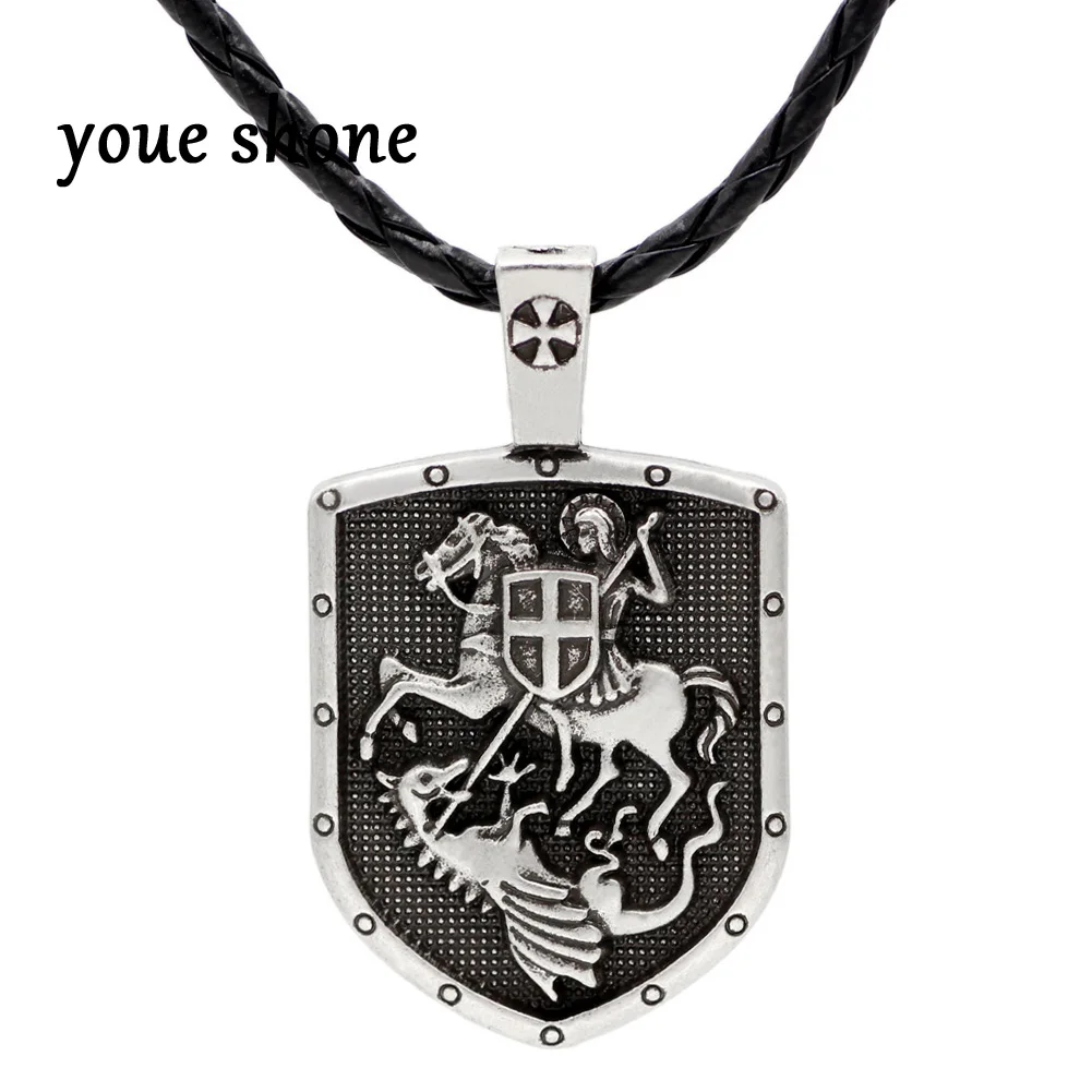 Youe shone ST. Джордж на лошади убивает дракона щит крест медаль амулет с узелком