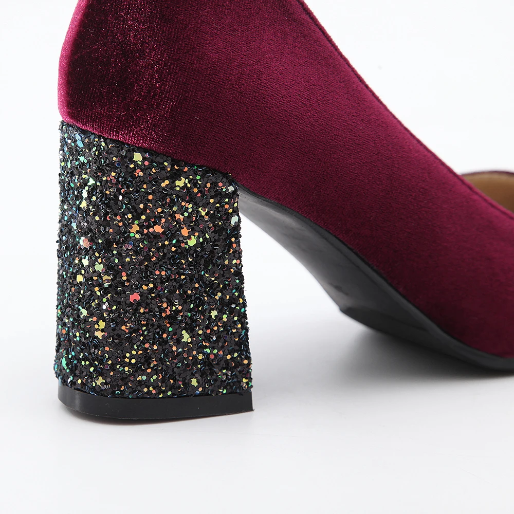 Black Pompes wine Chaussures Flock Profonde Talon Dames Grandes green De Mariage Peu Femmes Vin Carré Tailles Pour Noir Rouge Pointu Concise Bout RqHqPwA
