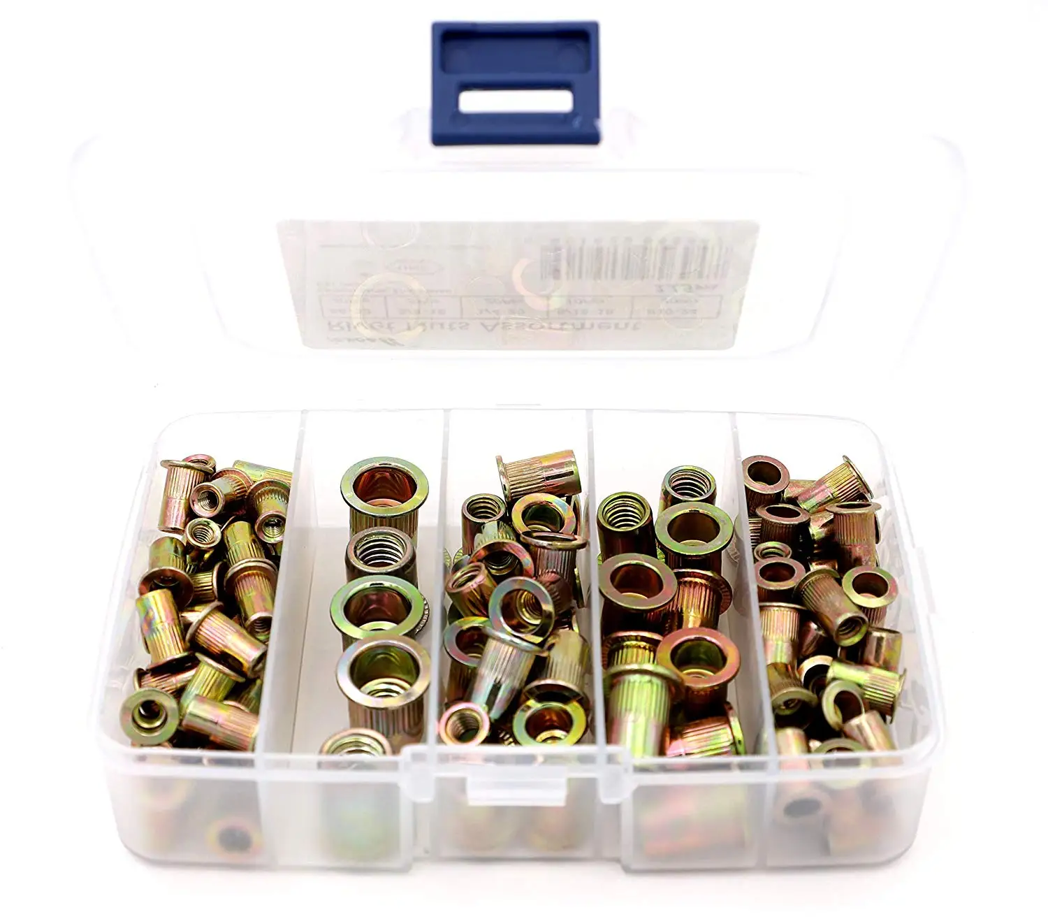 

Fullerkreg 115 Pcs #8-32 #10-24 1/4-20 5/16-18 3/8-16 Carbon Steel UNC Rivet Nuts Kit, Yellow Zinc Plated Finish, Flat Head