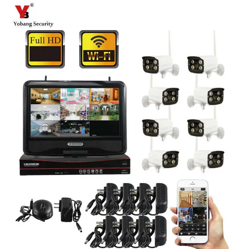 

8CH 960P Wireless NVR CCTV System Kit 10" LCD Screen Monitor 1.3MP Outdoor IP66 Wifi IP Camera Security Surveillance Set