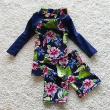 Женский Детский раздельный купальник с длинными рукавами Солнцезащитный Женский купальник цветочный корейский высокая эластичность