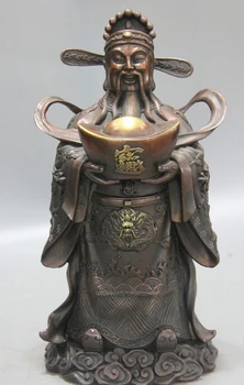 

xd 003208 China Folk Bronze Copper Dragon Yuanbao Money God of Wealth Mammon Buddha Statue