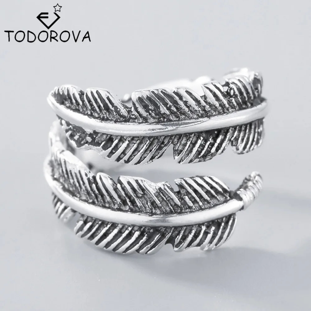 Todorova сделать старые перо Открытые Кольца для женщин древний стиль леди