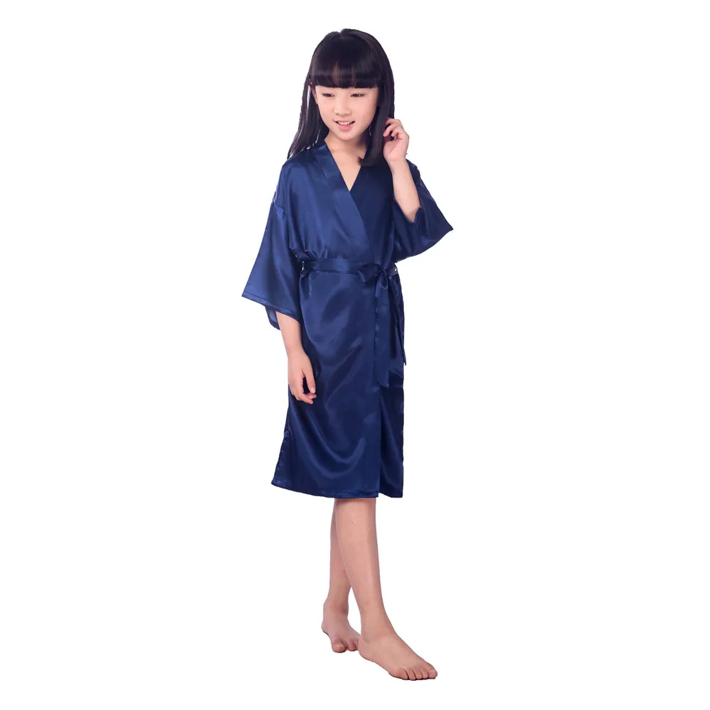 Kids Solid Color Satin Robe Children Kimono Robes Bridesmaid Flower Girl Dress Child Bathrobe Nightgown Baby Girls Home Wear