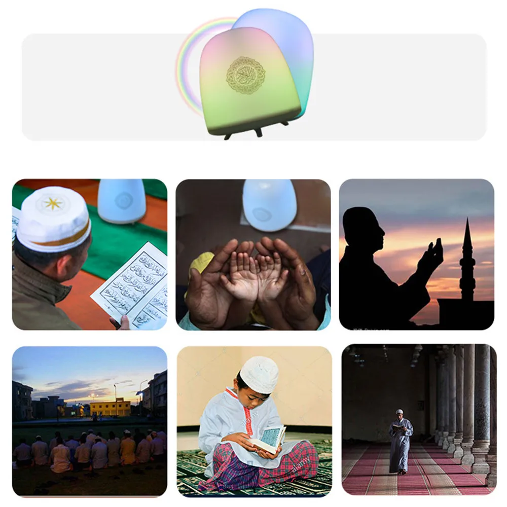 Lâmpada sem Fio Conduzida da Noite Quran Toque Bluetooth Speaker Controle Remoto Colorido Luz Muçulmano Alcorão Recitador tf Mp3 Music Player 30 Luzes noturnas