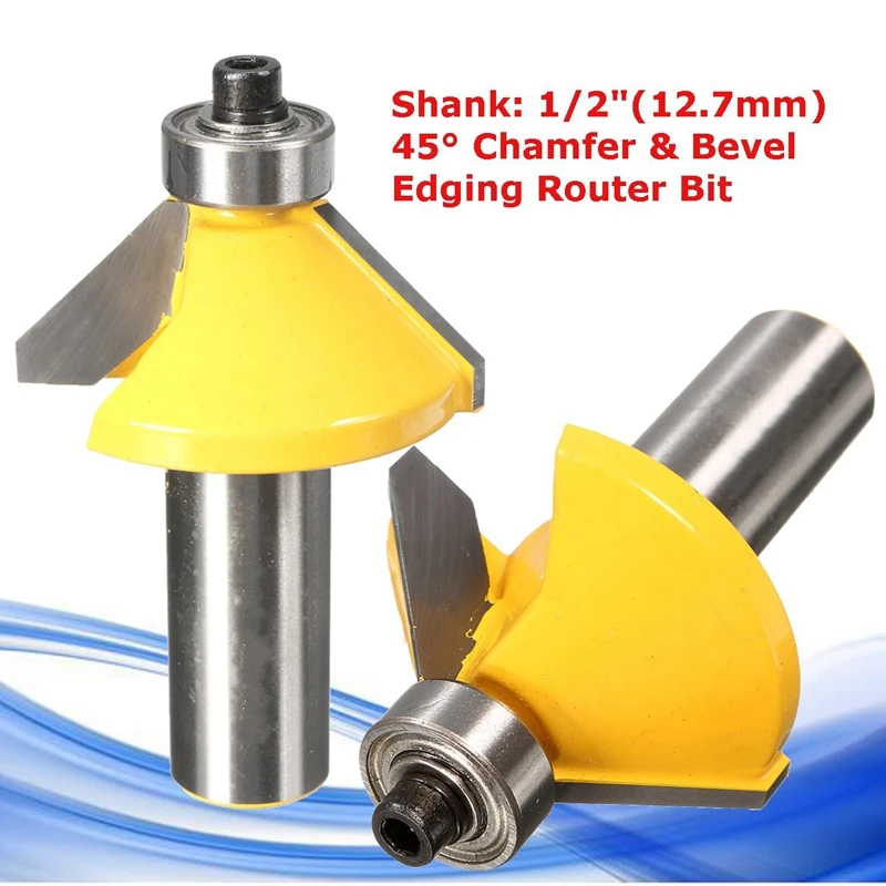 45 Degree Chamfer & Bevel Edging Router Bit 1/2 Inch Shank 2 1/4 Inch (57mm) Wood Cutter For