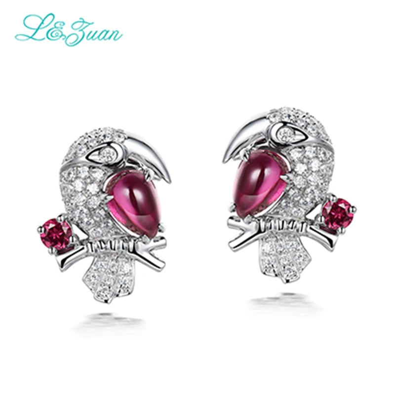 

L&zuan S925 Silver Womens Stud Earrings Trendy 3.11ct Garnet Toucan Shape Elegant Fine Jewelry Christmas Gift