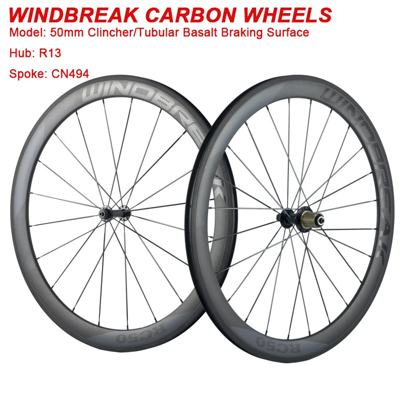 WINDBREAK 700C 50mm Depth Clincher Carbon Wheel R13 Hub Road Bike Wheelset