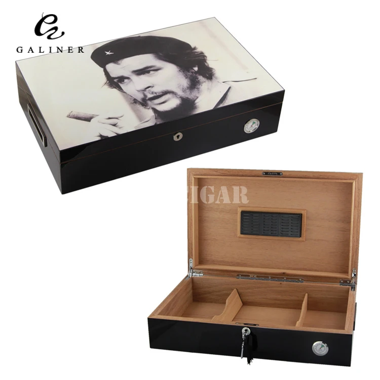 

Che Guevara Cigar Humidor Genuine Spanish Cedar Wood Cigar Humidor Cigarette Storage Box w/ Built-in Humidifier Hygrometer