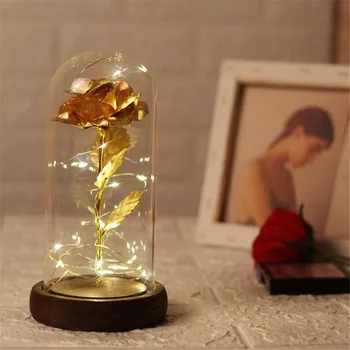 

Gold Plated Rose Glass Lamp Led Lighted Golden Flower Gift Led Lighted Gift Night Light Night Lamp Lamps Lampen Room Decor