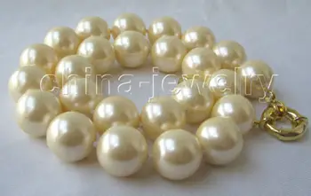 

Prett Lovely Women's Wedding FREE shipping> >>>Beautiful 18" 16mm perfect round yellow south sea shell pearl necklace