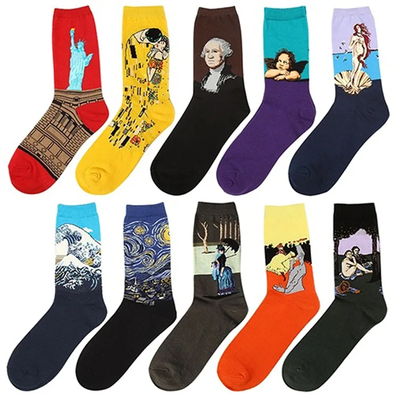 Women Men Unisex Art Painting Men's Casual Cotton Crew Socks Winter Autumn Breathable Medium Long Ankle Sock Hosiery