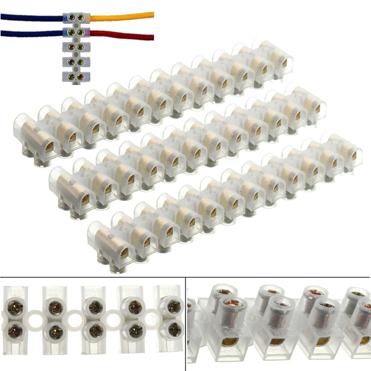 3pcs Safe White 12position Terminal Block Connector Strip Mayitr