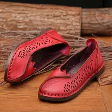 RUSHIMAN/новая кожаная обувь; модные женские летние Лоферы ручной работы; мягкая удобная обувь на плоской подошве; повседневная обувь красного цвета; Размеры 35-40