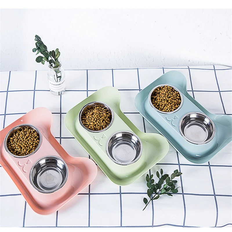 

Cat Face Dual Port Dog Water Dispenser Feeder Utensils Bowl Cat Drinking Fountain Food Dish Pet Bowl