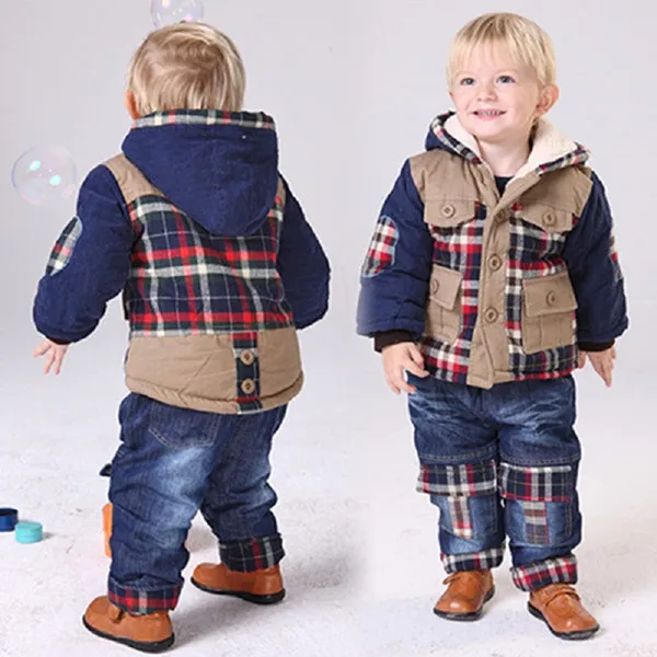 

2Pcs Children Boys Clothes Set Autumn Winter Warm Hooded Jacket Kids Boy's Cotton-padded Outwear Clothing Suit Velvet Sets S297