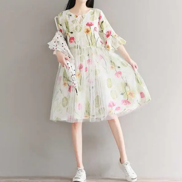 Mori/летнее женское платье принцессы с цветочным принтом, Vestidos De Festa, рукав в сетку с блестками, великолепные сетчатые платья DV433