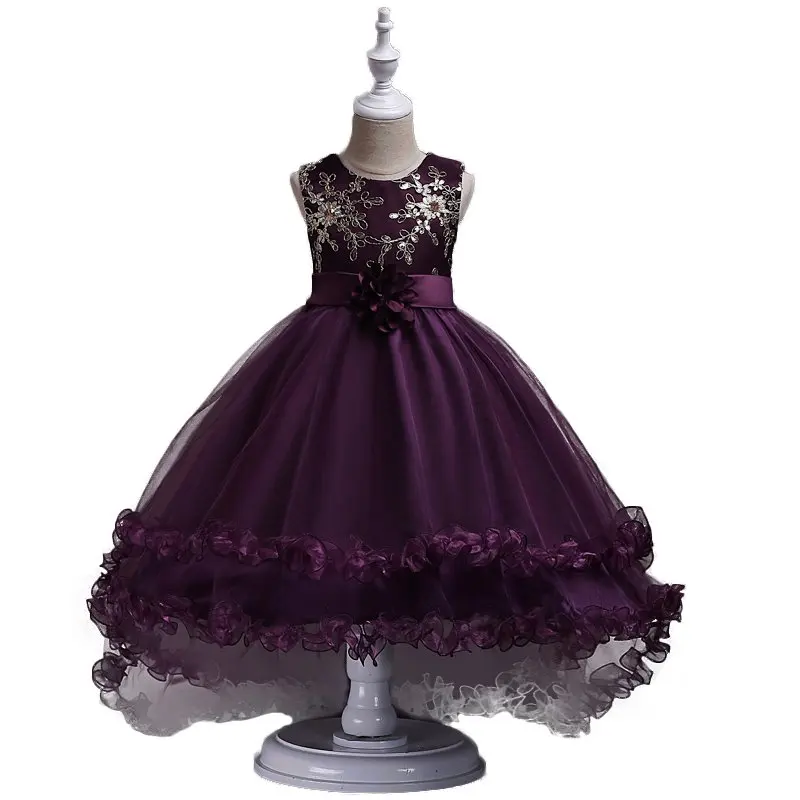 

VOGUEON Teenager Girls Tutu Dress Summer Floral Sequined Princess Party Clothes with Train Girl Bridesmaid Evening Wedding Dress
