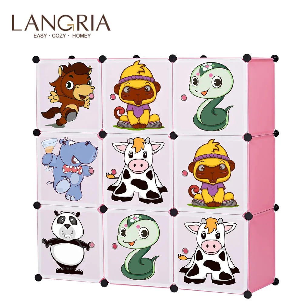 

LANGRIA 9-Cube Closet Storage Organizer for Kids Stackable Plastic Cube Shelves Multifunctional Modular Cupboard Cabinet Home
