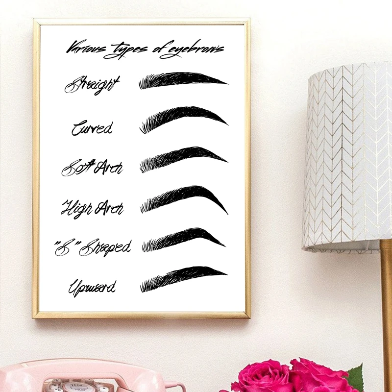 Eyebrow Shapes Print Makeup Wall Art Canvas Painting Black and White Fashion Poster Make Up Beauty Wall Picture Girls Room Decor