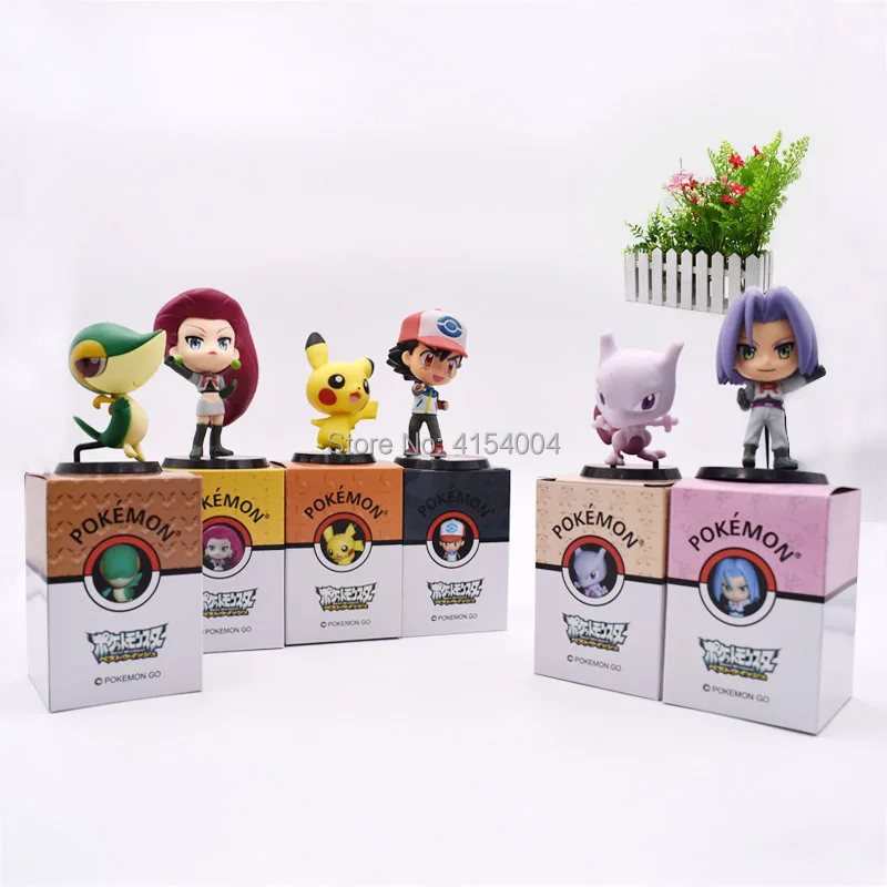 

6 pcs Anime Cute Cartoon Doll Ash Ketchum Pikachu & Rocket Solid 2nd Ver. PVC Action Figure Dolls Collection Model Toy