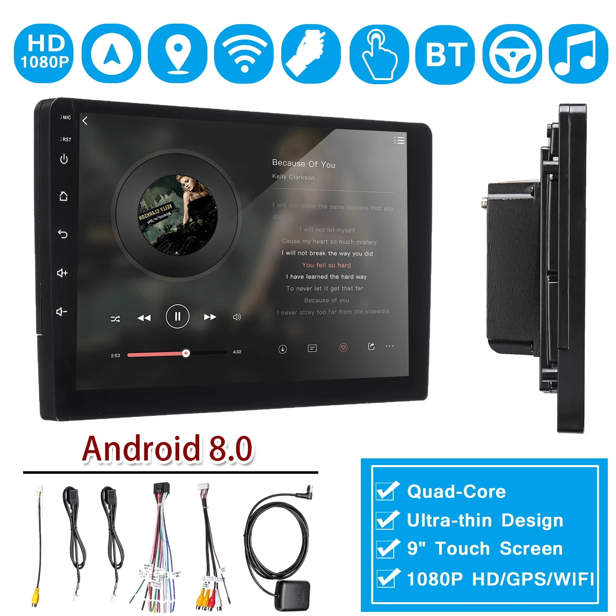 Car Multimedia Player 9'' for Android 8 Car Stereo 2 DIN bluetooth WIFI